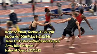 Kevin Sembrat, Anchoring 4x400m Relay, Team 3:12.66s — 4th Fastest in West Point History, 1/22/2022