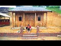 Using bricks to build fence posts and steps off grid cabin was built by one woman