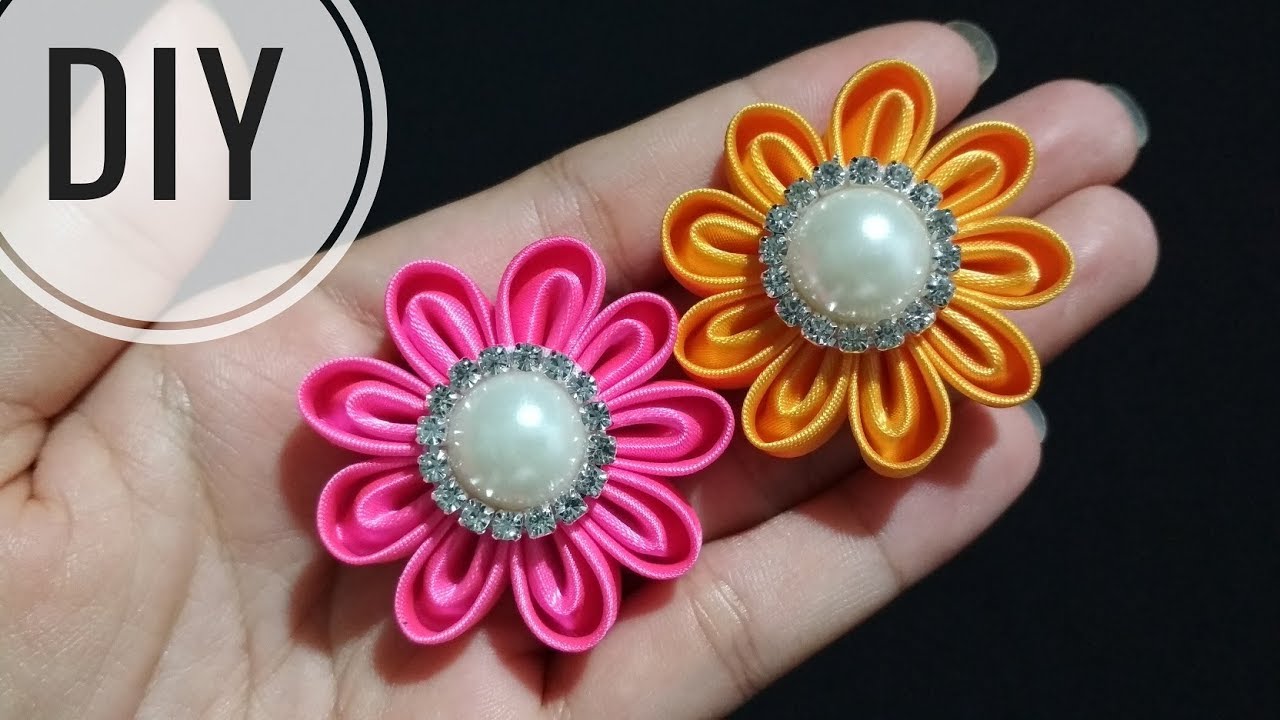 DIY Tutorial Kanzashi Flower 24 for Beginner New Kanzshi YouTube
