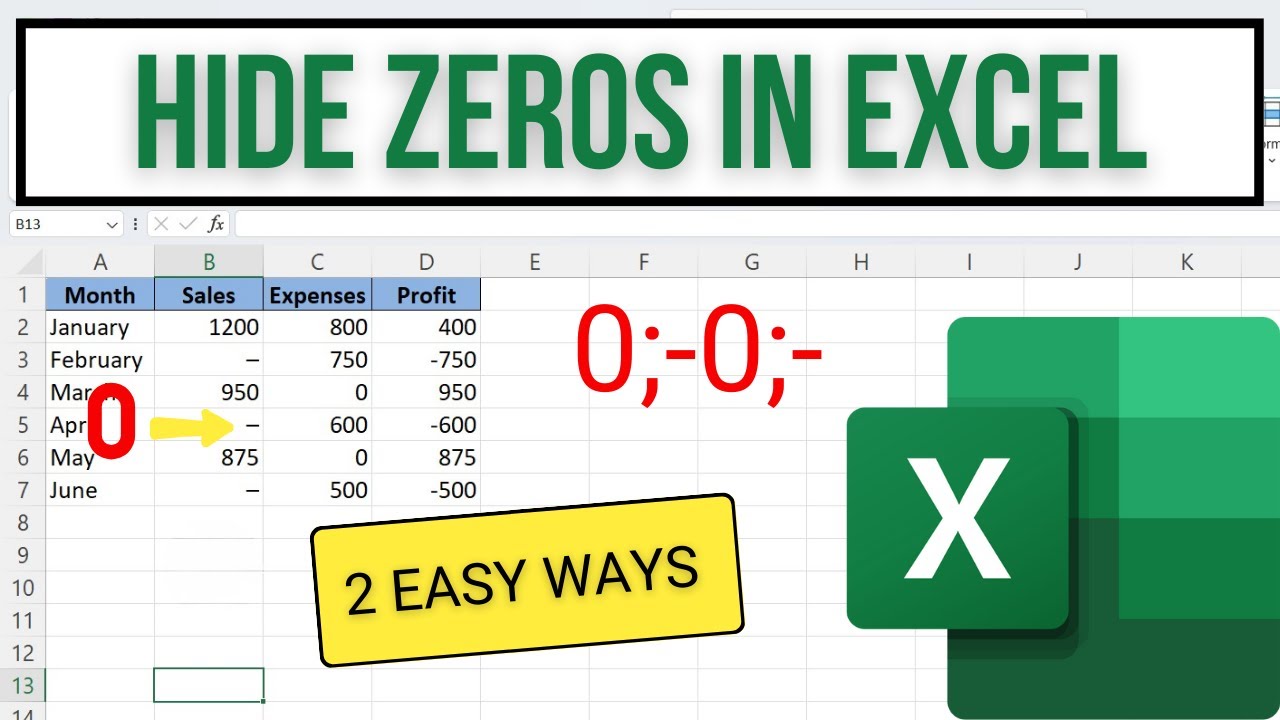 How to Hide or Replace Zeros in Excel | Show Dash Instead of 0 (Two Easy Methods)