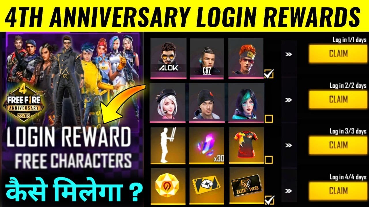 4TH ANNIVERSARY EVENT FREE LOGIN REWARD | 4TH ANNIVERSARY EVENT FREE CHARACTER | FF ANNIVERSARY 2021