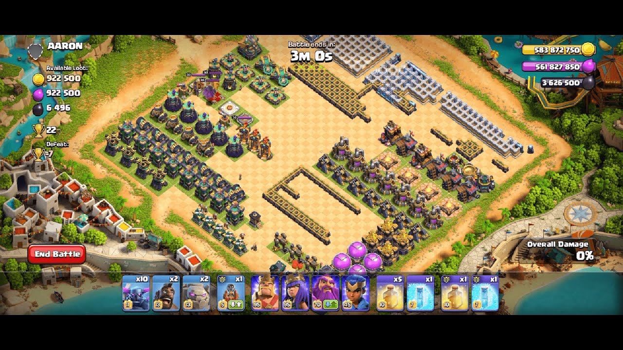 Aaron vs Clash to Clans Defenseless Town Hall 14 Summer Scenery Creative Attack 