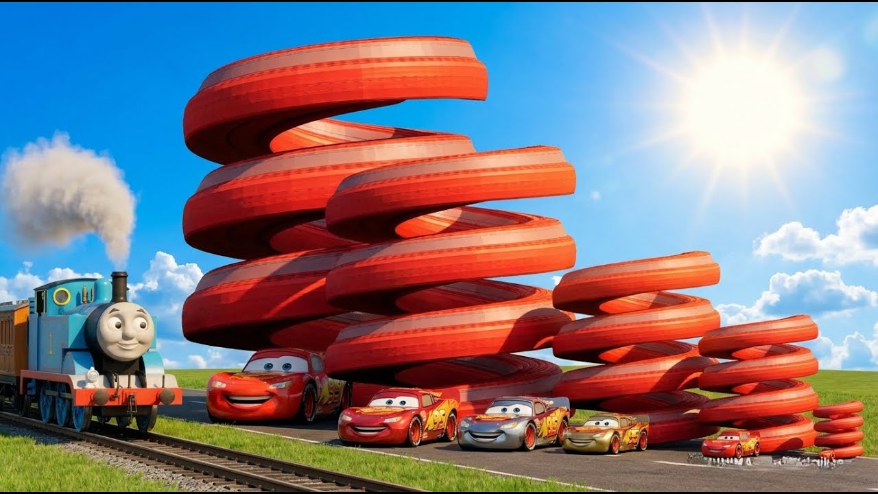 Big & Small Spiral Spring Lightning Mcqueen vs Trains | BeamNG.Drive