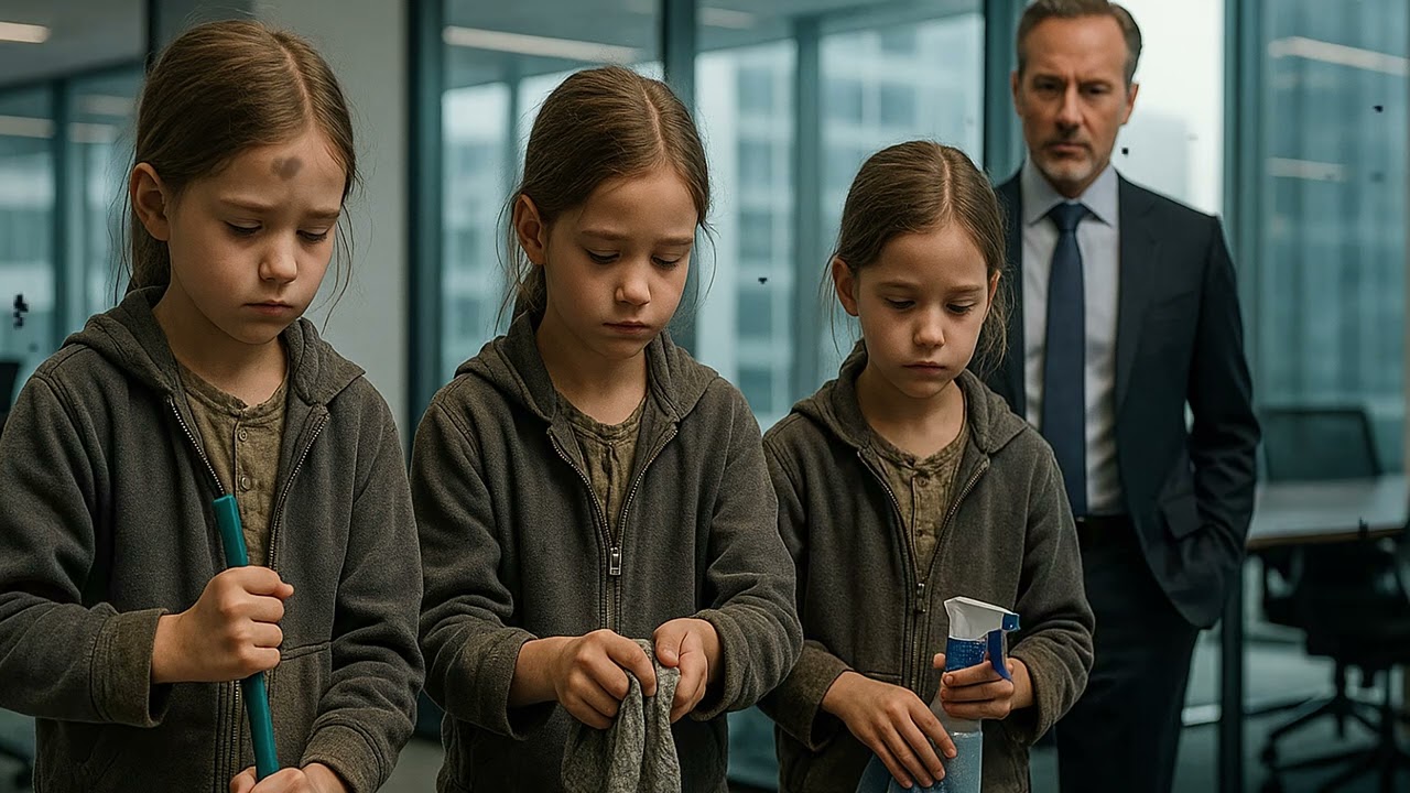 Trigemke bez roditelja čiste ured umjesto bolesne majke — kad ih milijunaš vidi, zastane