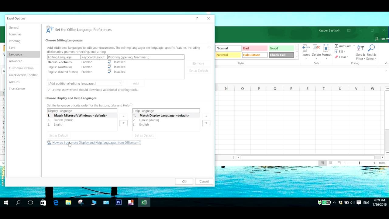 Change the language in office 365 - Change the language for Word, Excel and  Powerpoint - YouTube