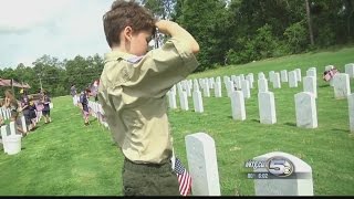 Scouts Plant Flags At Veterans Cemetery