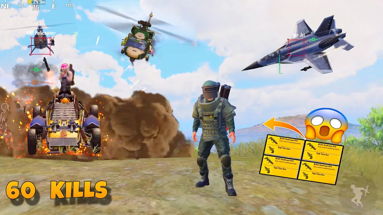60 Kills🔥 Hunting TANKS, HELICOPTERS, MECHA with M202 flash missile⚡️ BGMI || PUBG