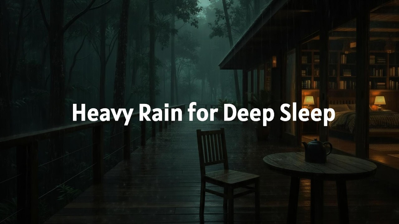 Heavy Rain Sounds for Deep Sleep 🌧️ Rain on Cabin Porch at Night | 10 Hours Sleep Ambience