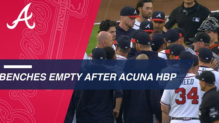Benches clear after Ronald Acuna Jr. is hit by a p...