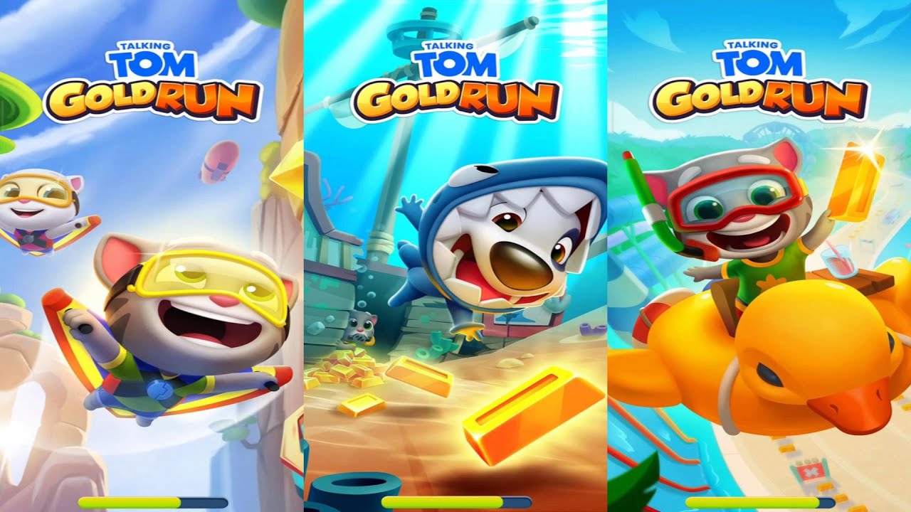 Talking Tom Gold Run Underwater vs Water Park vs Flying Side World