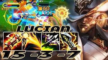 WILD RIFT LUCIAN ADC GAMEPLAY | 15 -3 -7 MVP | LUCIAN BUILD RUNES