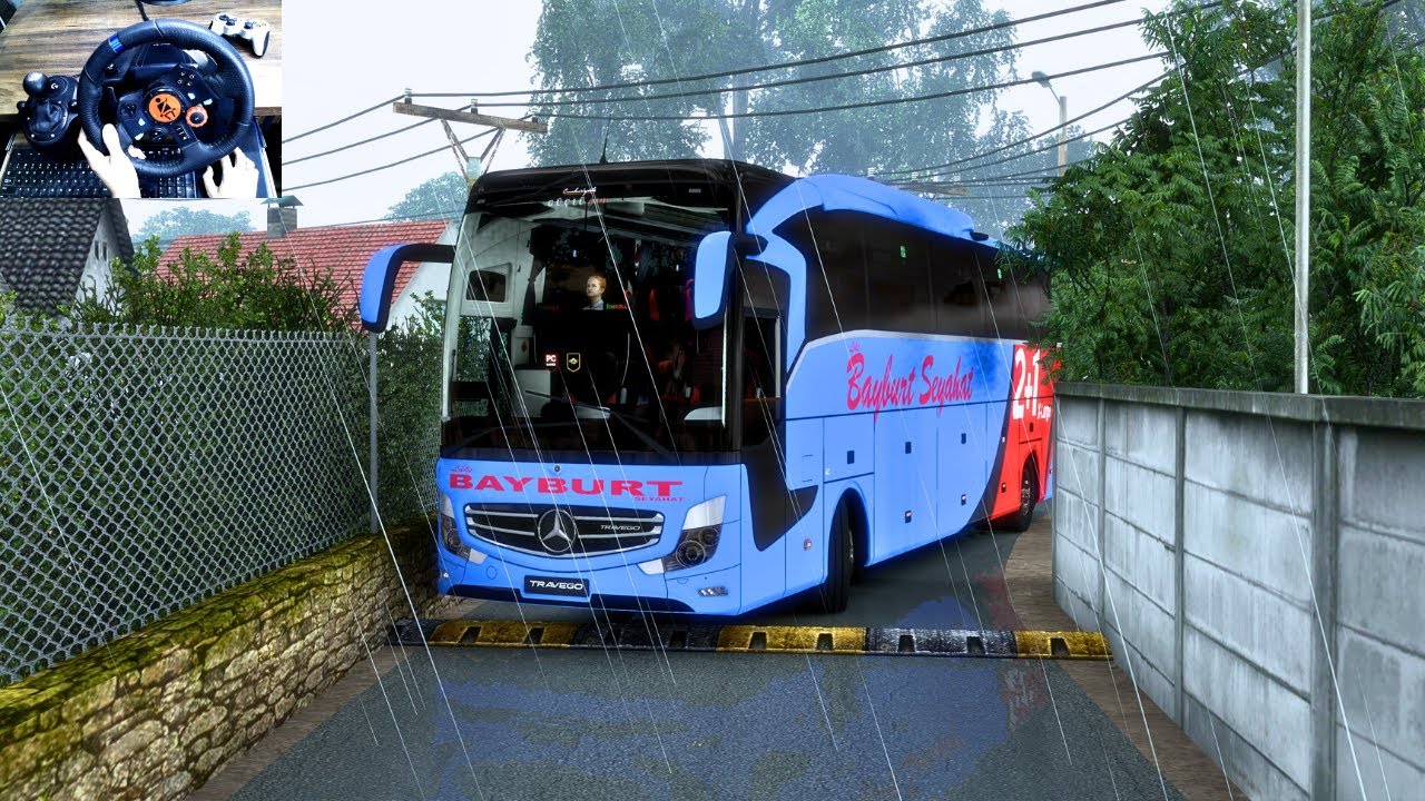 Smooth Bus Driving In Rain through Extreme narrow roads of Indonesia | #ets2 | Logitech G29 Setup