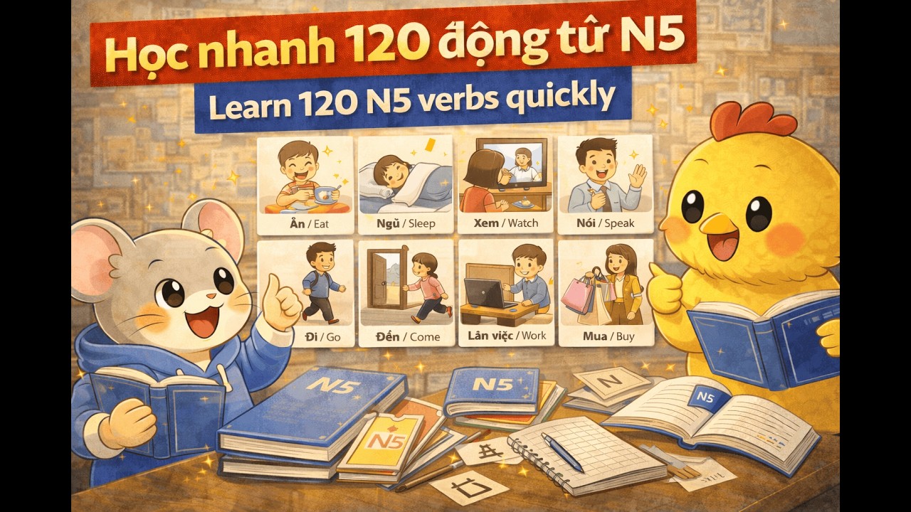 Học nhanh 120 động từ N5 / Learn 120 N5 verbs quickly