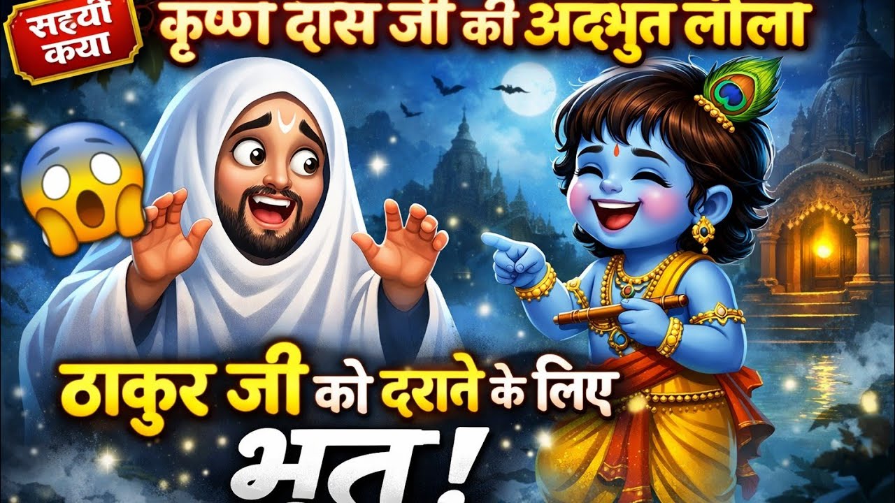 कृष्ण दास और की अद्भुत लीला ठाकुर जी को डराते हुए भूत बन गए उपाध्याय इंद्रेश जी महाराज