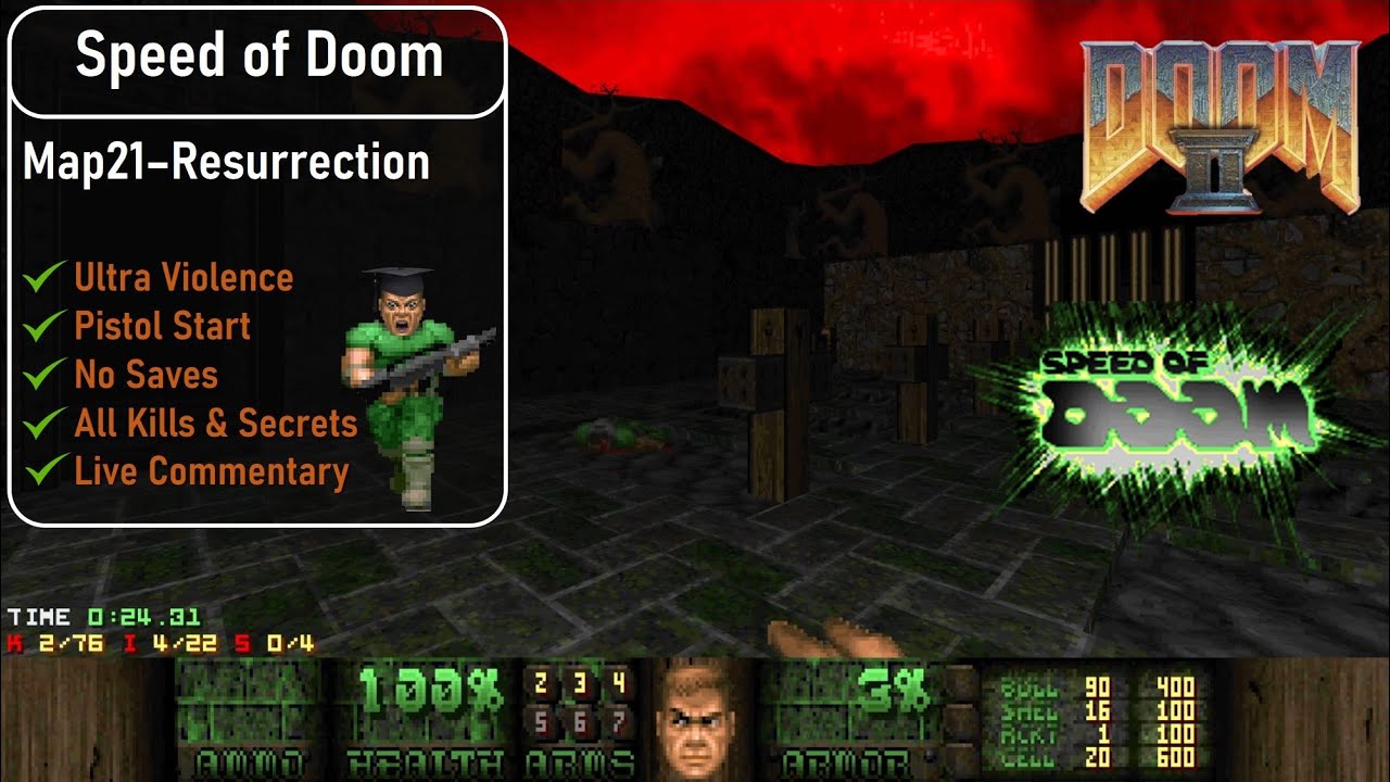 Speed of Doom Map21 - Resurrection [Doom 2, UV, Pistol, 100%] - YouTube