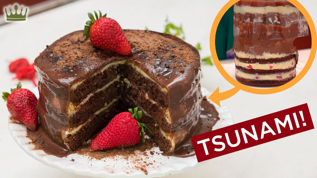 BOLO TSUNAMI TRUFADO (Leite Ninho, Chocolate e Morango) - Receita: Cozinha do Bom Gosto - Gabi Rossi