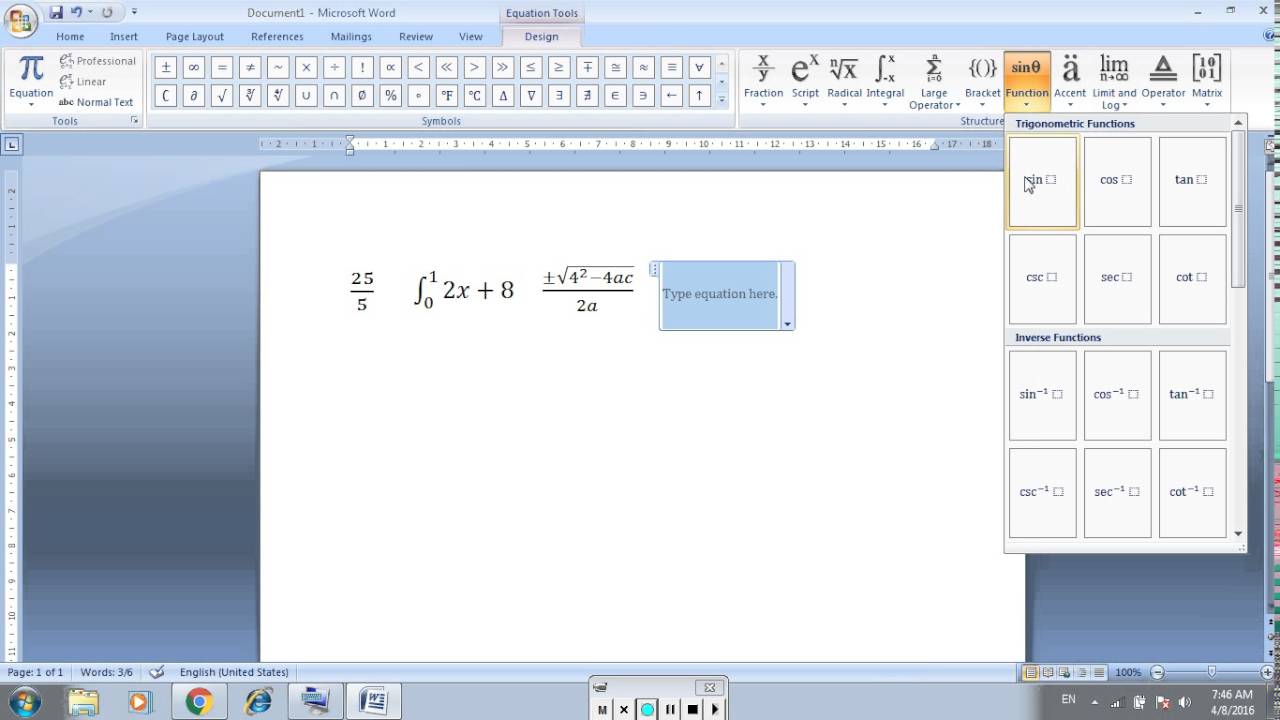 How to write equation in ms word 2010