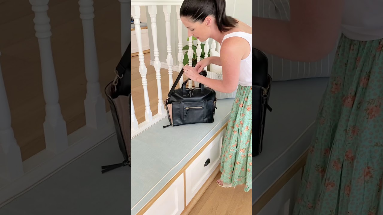 The Chelsea Tote Black. Convertible Diaper Bag. Stylish Baby Bag. Vegan Leather Nappy Backpack.