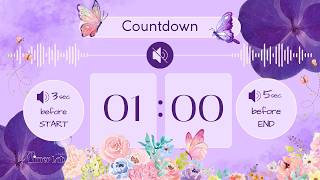1 Minute Timer | 🟣 Dreamy Purple | 🦋 Butterfly Theme | Beep at Start & End