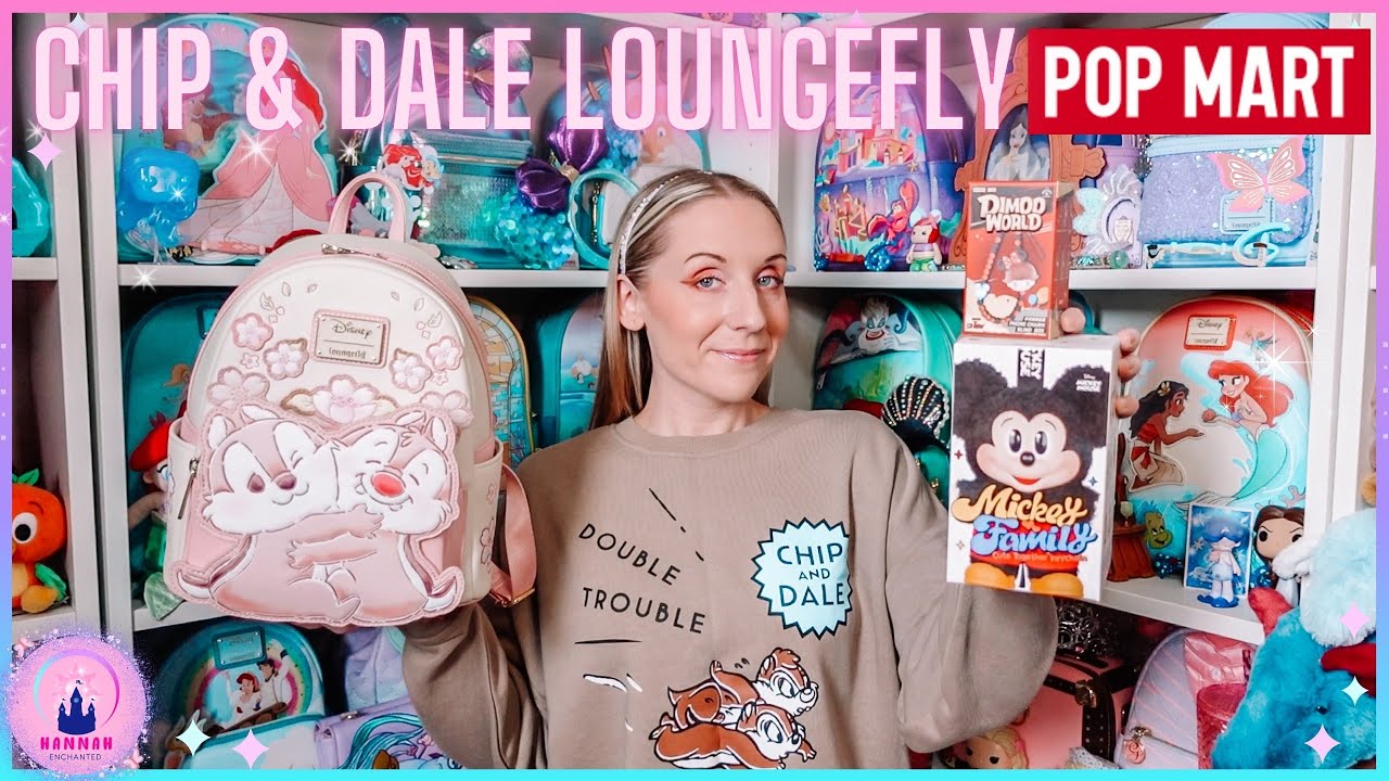 Disney Unboxing Chip & Dale Sakura Loungefly Mini Backpack POP Mart Blind Box Labubu Dimoo Haul Vlog