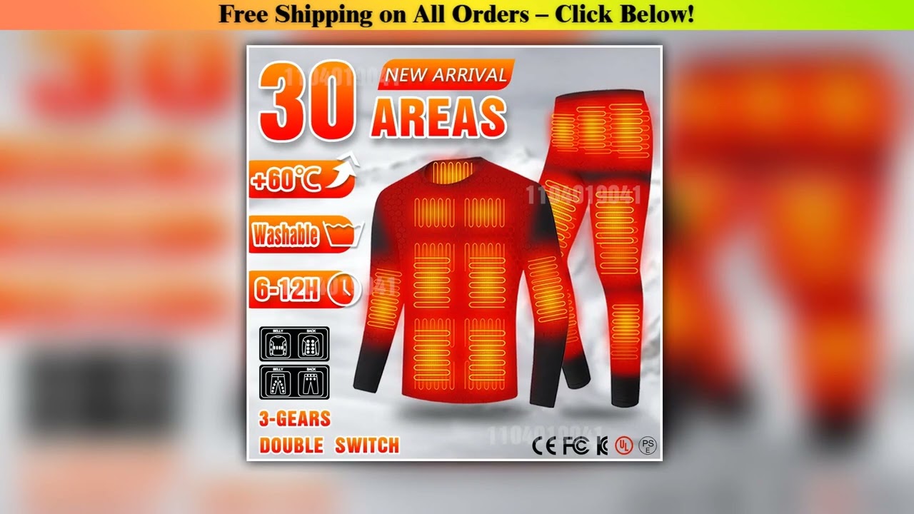 30 Areas Heated Underwear Ski Suit Winter Thermal Heated Vest USB Electric Heating Jacket Clothing