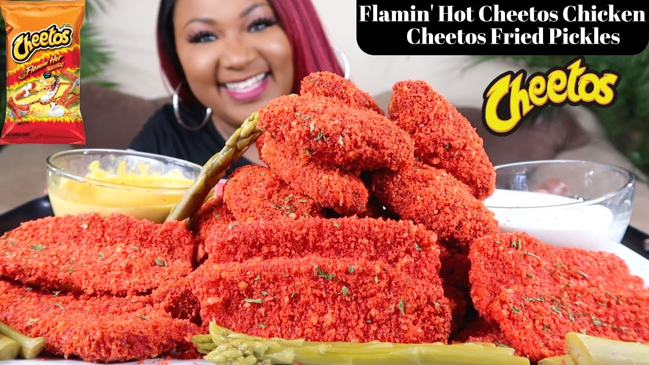 FLAMIN' HOT CHEETOS CHICKEN WINGS , HOT CHEETOS FRIED PICKLES WITH CH....