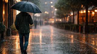 STATIC SCREEN | Walking Under the Rain, Umbrella Steps &amp; City Rain Ambience – Relax &amp; Sleep 8 Hours