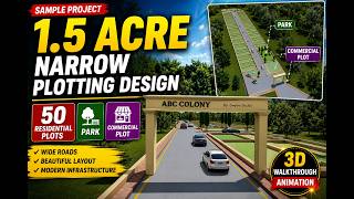 1.5 Acre Residential Plotting Layout | 3D Walkthrough Animation | 50 Plots