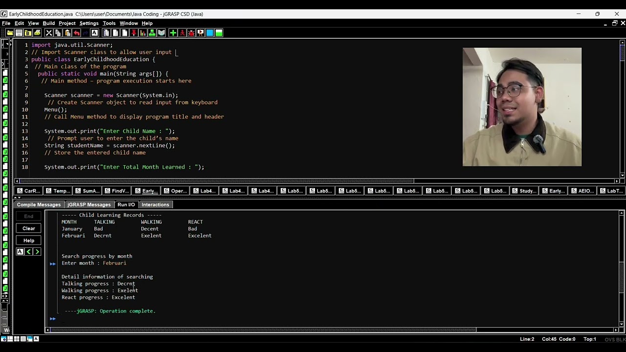 Early childhood Education records Java Program 