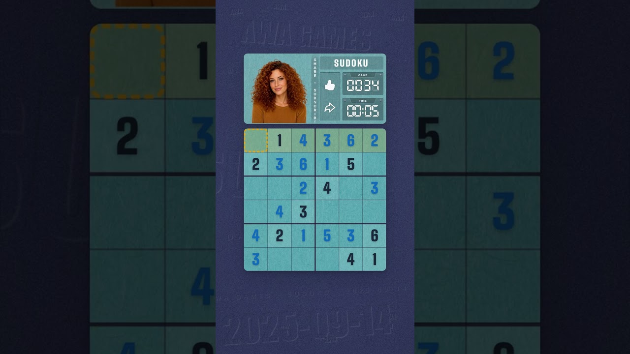 LinkedIn Mini Sudoku #34 solved board for September 14, 2025, 6x6 grid