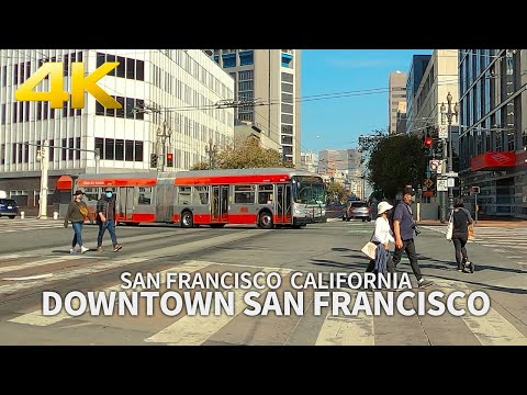 [4K] SAN FRANCISCO - Driving Downtown : Geary, Gough, Market, 10th, Folsom, 8th, 9th, California, 4K