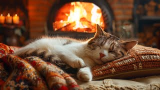 Peaceful Night with Warm Fireplace & Soothing PurrRelax in Cozy Room, Deep Sleep, Healing Insomnie