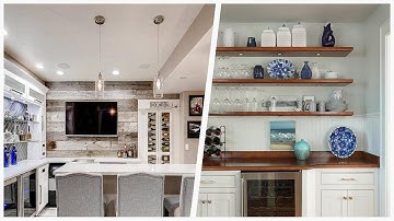 75 Small Home Bar With Wood Backsplash Design Ideas You
