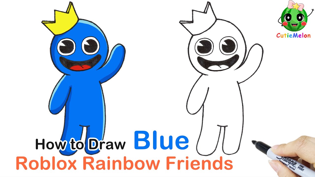 How To Draw Blue from Roblox Rainbow Friends  Cute Easy Step By Step  Drawing Tutorial 