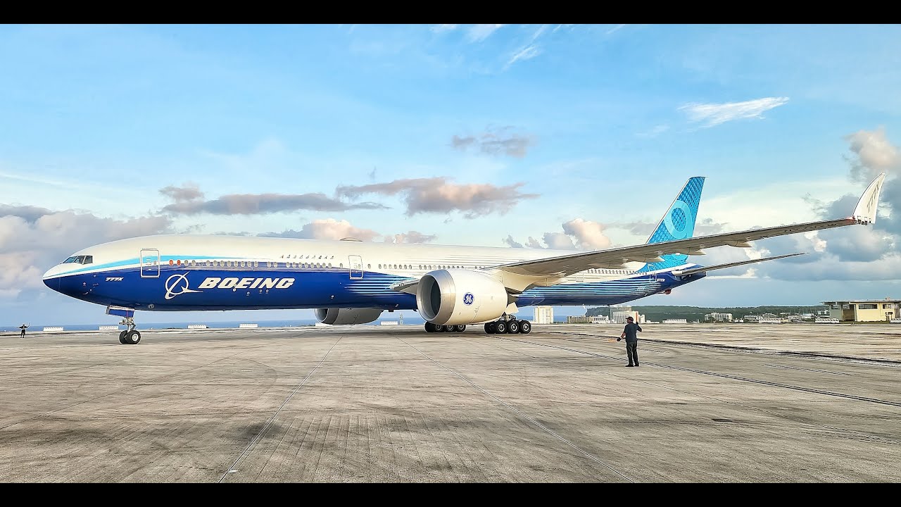 Boeing 777X arrives at Guam Airport - YouTube