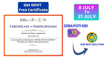The UMANG App Quiz | get Indian Govt free certificate in 2020 @Debajyoti Giri