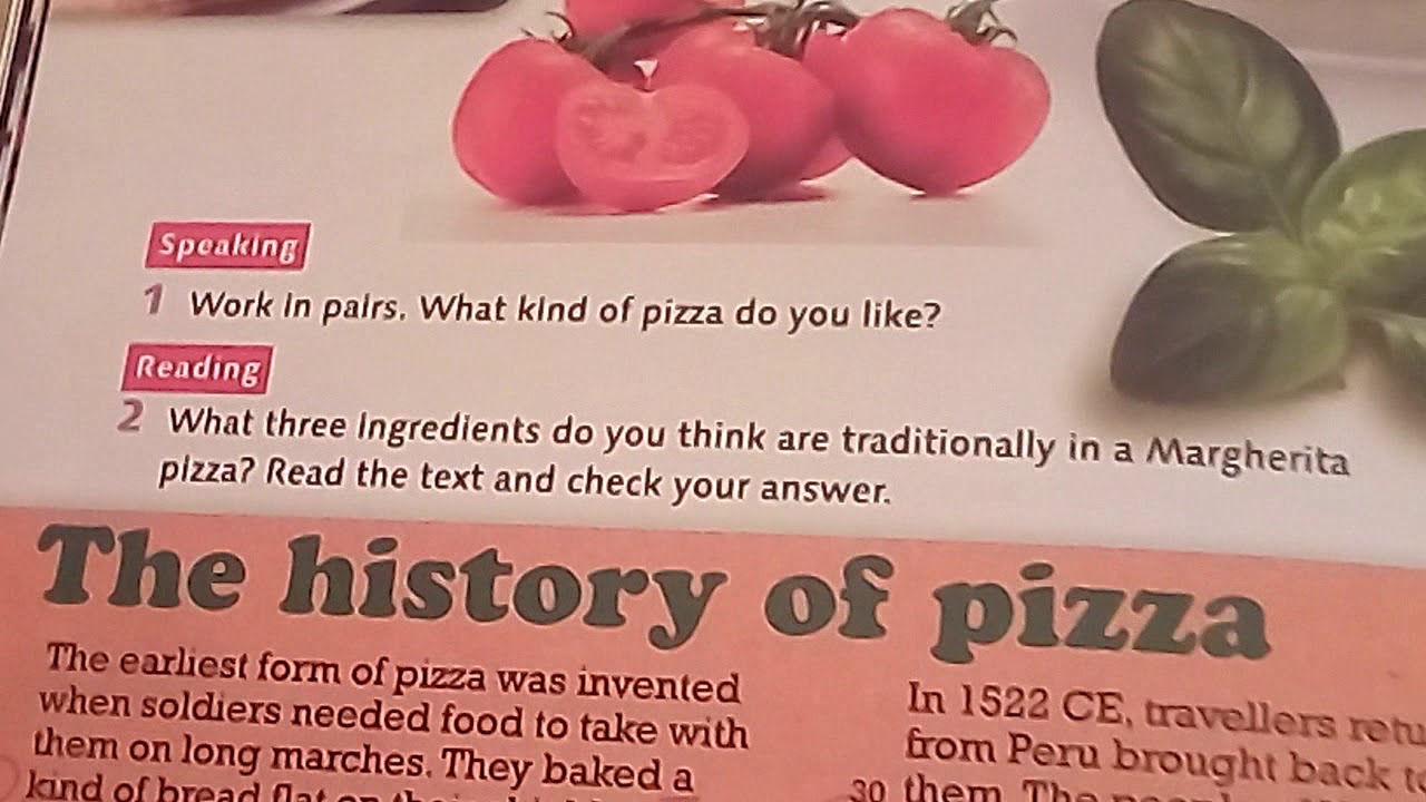 الاول ثانوي ، الوحدة 9 قطعة The history of pizza والمقتطفات في تمرين 6