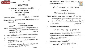 MA MSC 1ST SEM MATHEMATICS 3RD DIFFERENTIAL EQUATION CV DEC 2021 | CCSU