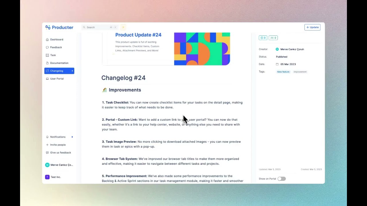 Changelog | Share a Product Update on User Portal 🥁