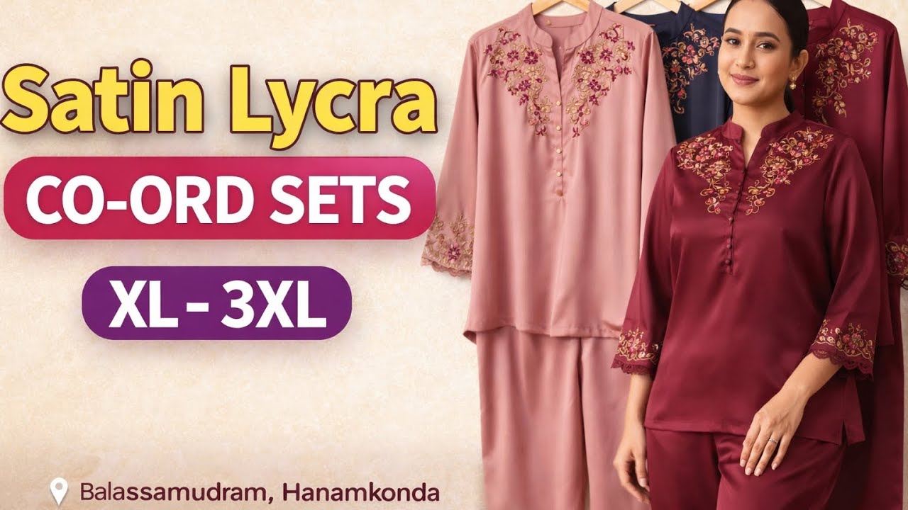 satin lycra co-ord set with embroidered top and straight pants (XL–3XL) @ManisFashionsHNK 