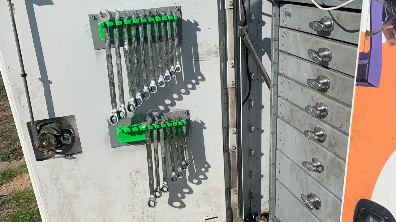 Olsatools magnetic wrench organizer on field tech service truck. Holds ...