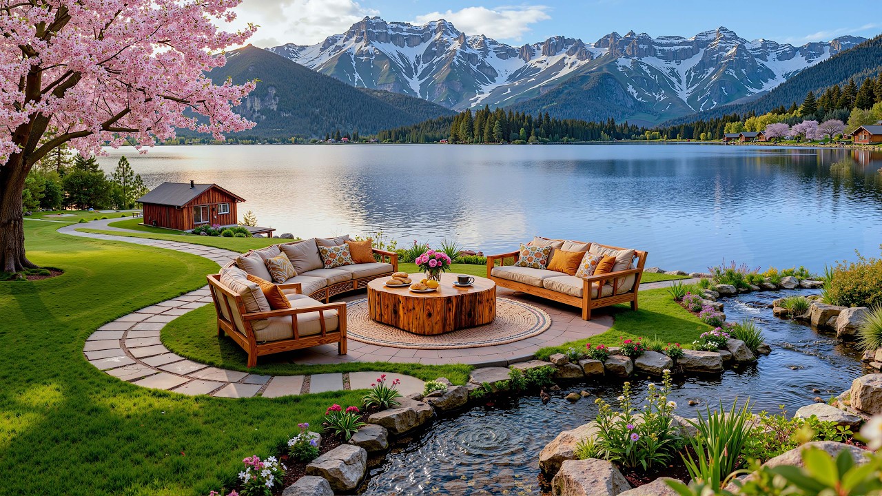 Cozy Morning Jazz Music in Spring Lakeside Garden 🌸 Gentle Jazz in a ...