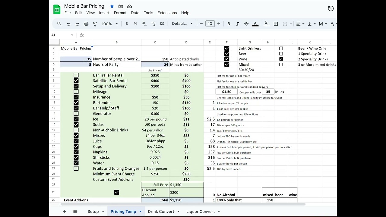 v2 Mobile Bar (Dry Hire) Pricing Sheet
