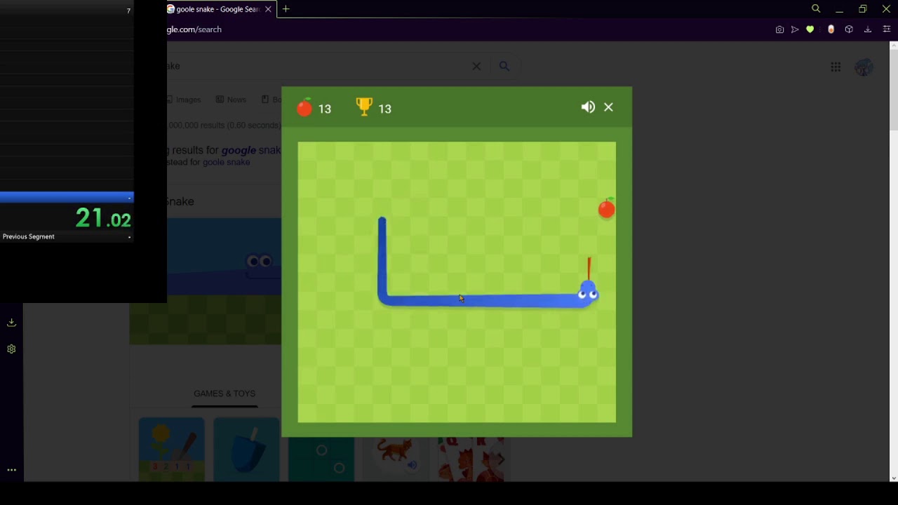 Google snake classic mode 25apples 44.49s by Pandyl