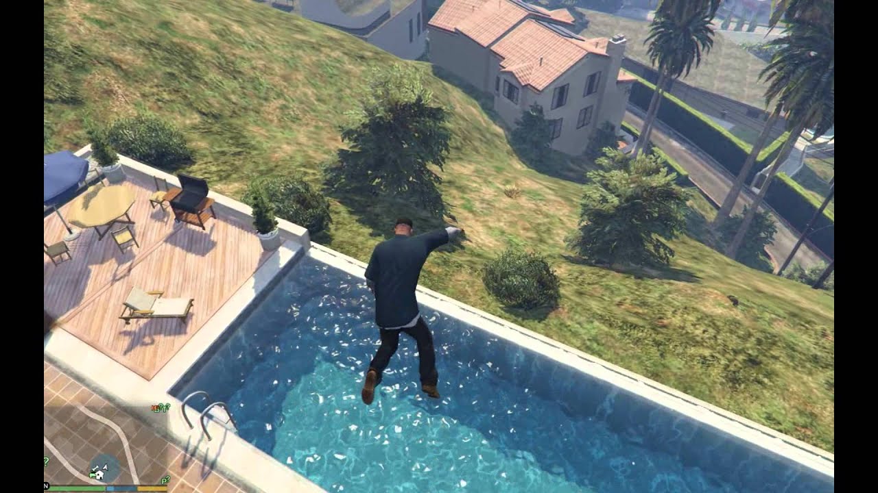 Fun in GTA V Jumps to pool from Franklin's house YouTube