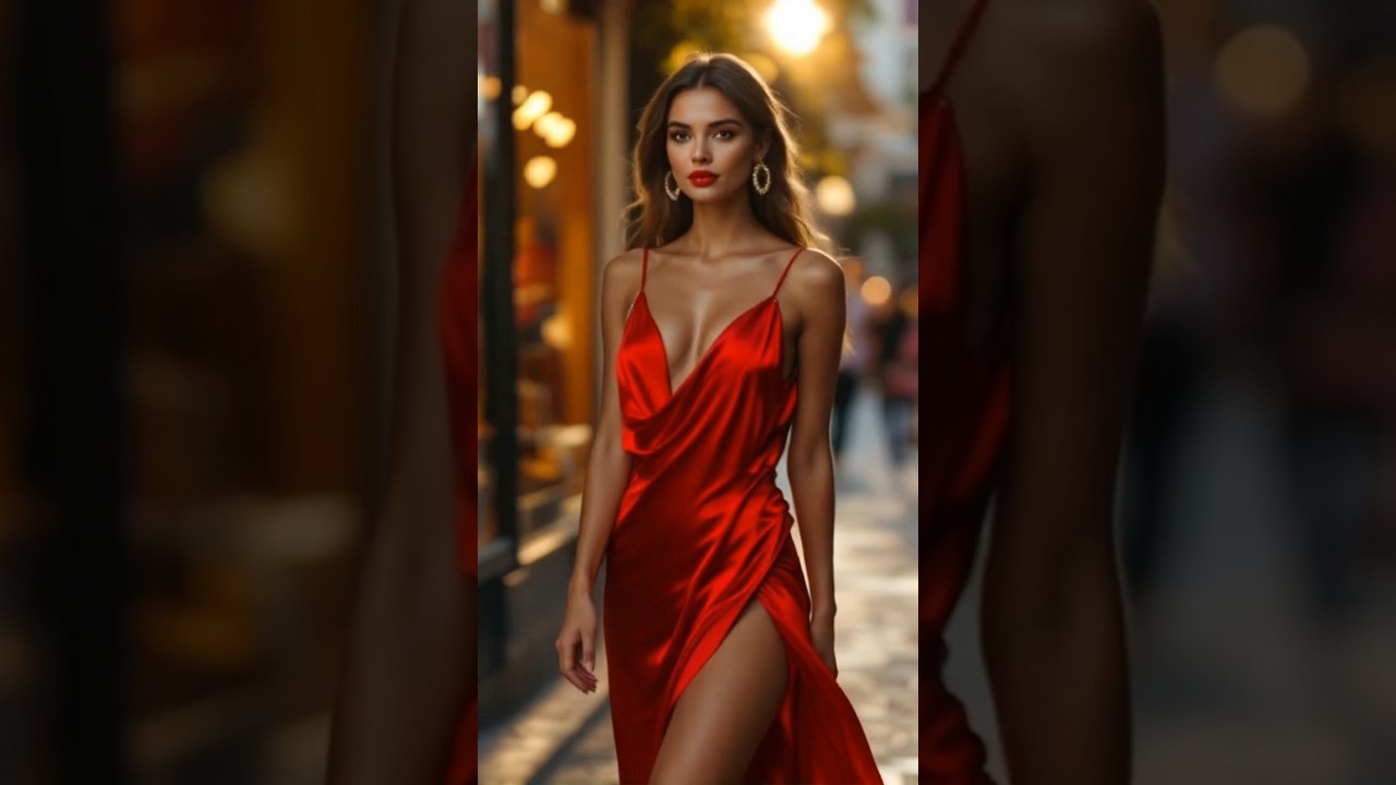 Scarlet Glamour: Red Satin Dress & Golden Hoops | outfit ideas