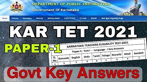 KAR TET 2021 | Paper-1 [Govt Key Answers] Released!!!!!