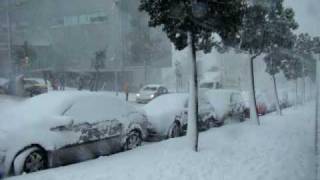 Heavy snow in barcelona , spain