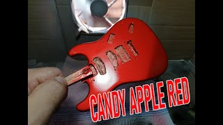 Painting CANDY APPLE RED on a miniature strat body with AIRBRUSH #guitar #handmade #stratocaster