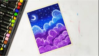 Beautiful Night Sky Drawing With Oil Pastels For Beginners - Step By Step